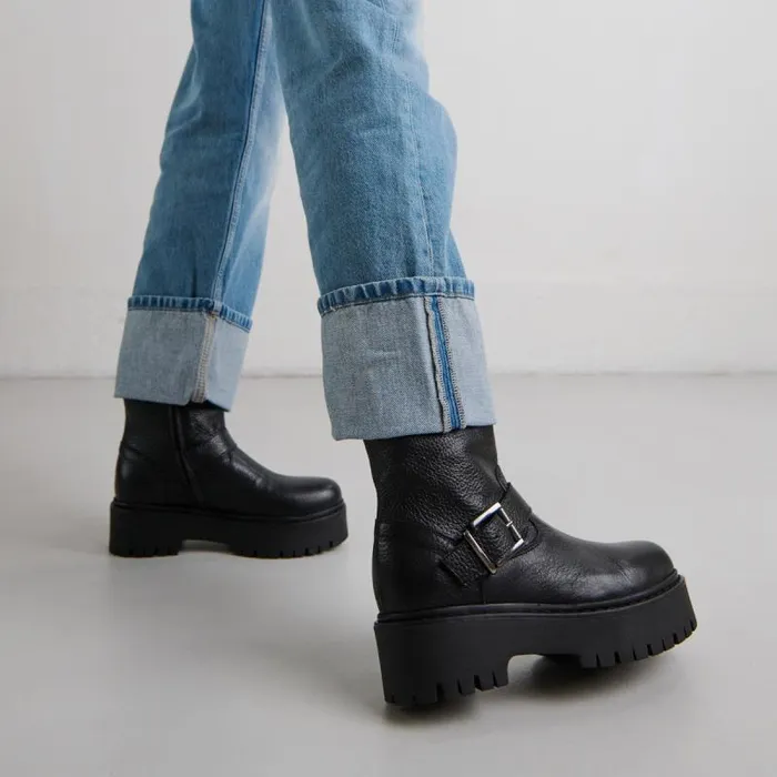 Women Lowboots With Notched Soles And Buckles Black JONAK Ankle Boots Lowboots