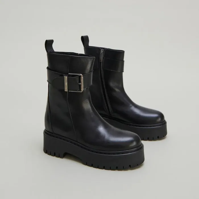 Women Lowboots With Notched Soles And Buckles Black JONAK Ankle Boots Lowboots