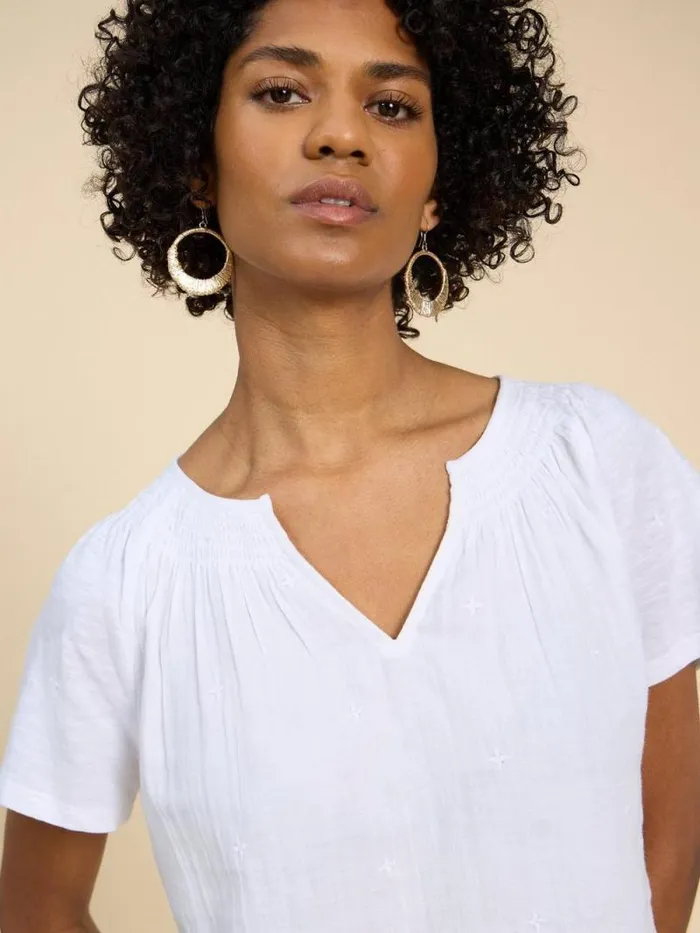 Women LUELLA NOTCH NECK EMB TOP Brilliant White White Stuff Tops and Tees Women LUELLA NOTCH NECK EMB TOP Brilliant White White Stuff Tops and Tees
