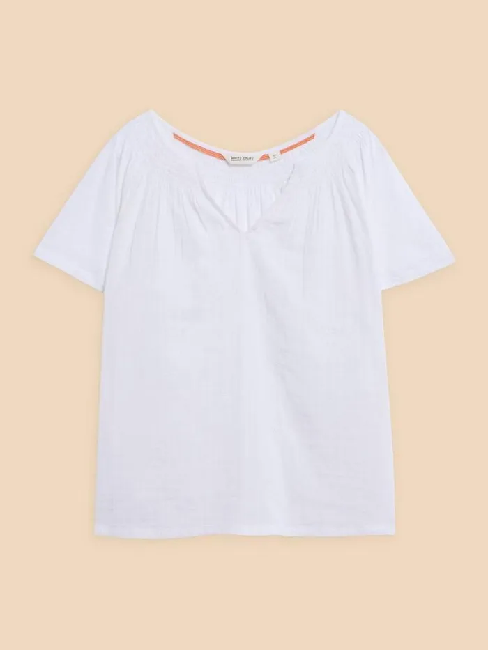 Women LUELLA NOTCH NECK EMB TOP Brilliant White White Stuff Tops and Tees Women LUELLA NOTCH NECK EMB TOP Brilliant White White Stuff Tops and Tees