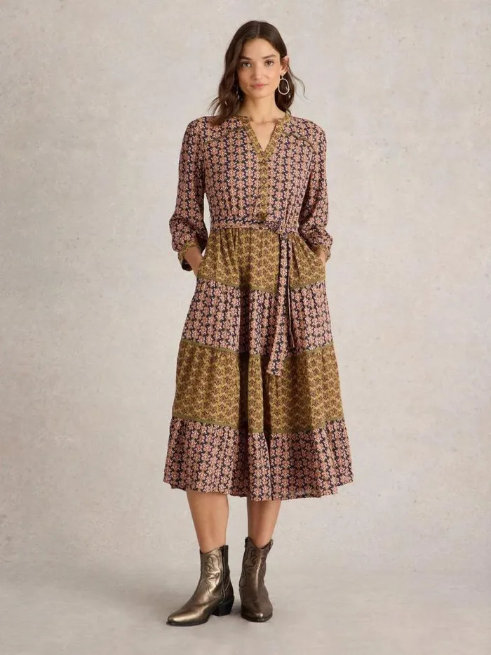 Women Mabel Mixed Print Midi Dress Black Print White Stuff Dresses
