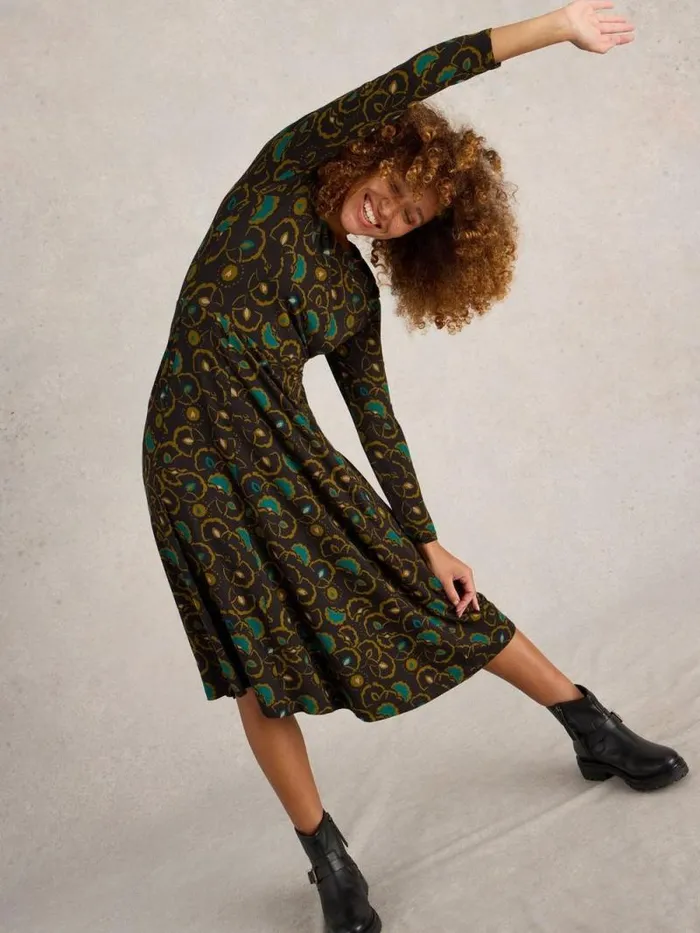 Women Madeline Jersey Midi Dress Black Multi White Stuff Dresses