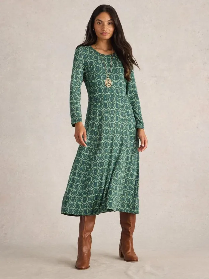 Women Madeline Jersey Midi Dress Teal Print White Stuff Dresses