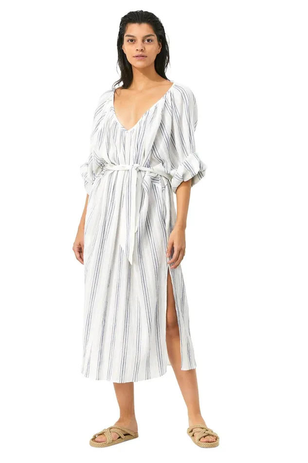 Women Mara Hoffman Dresses Luz Coverup Blue Cream