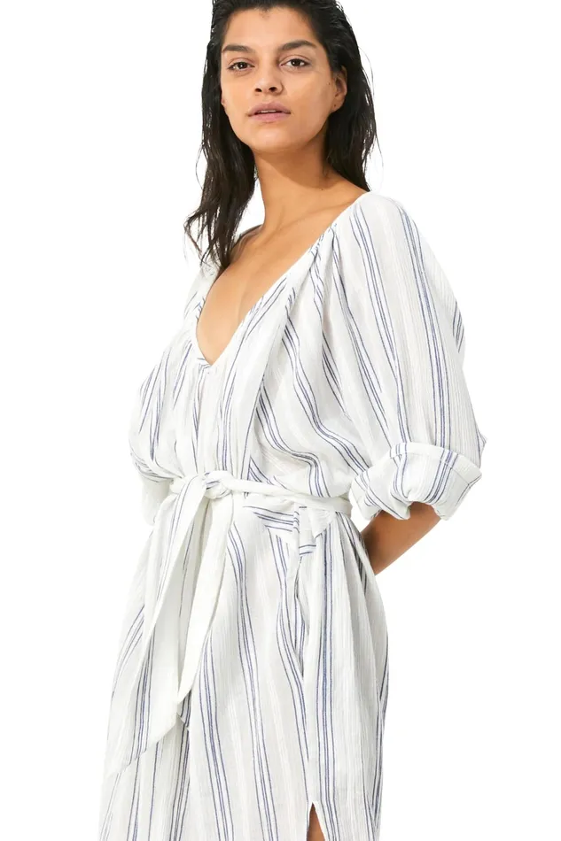 Women Mara Hoffman Dresses Luz Coverup Blue Cream Women Mara Hoffman Dresses Luz Coverup Blue Cream