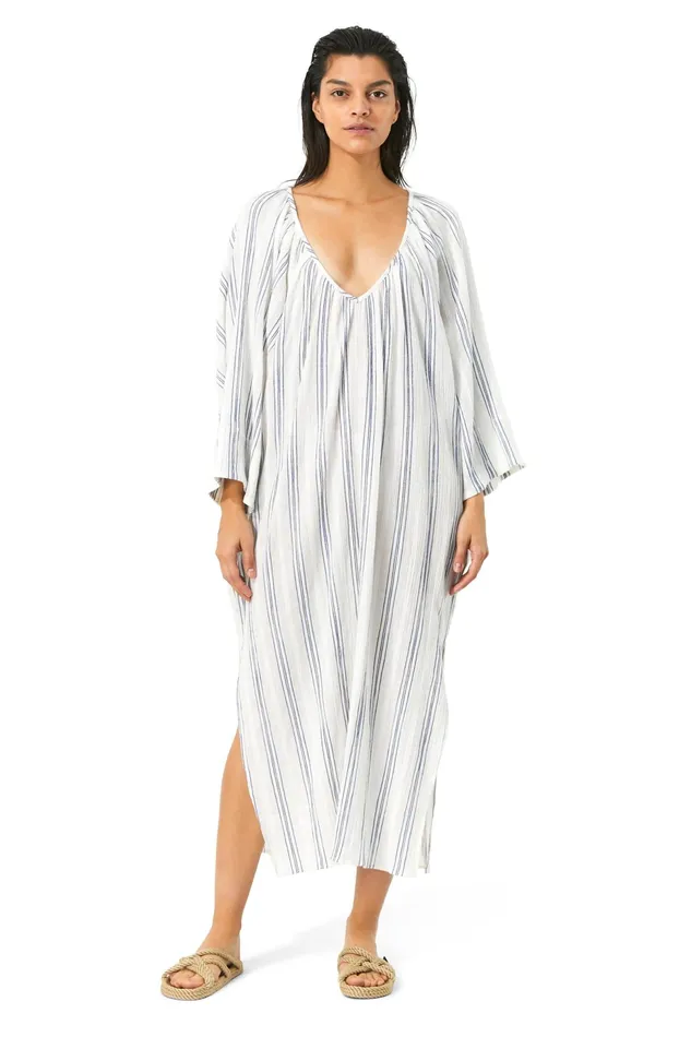 Women Mara Hoffman Dresses Luz Coverup Blue Cream Women Mara Hoffman Dresses Luz Coverup Blue Cream