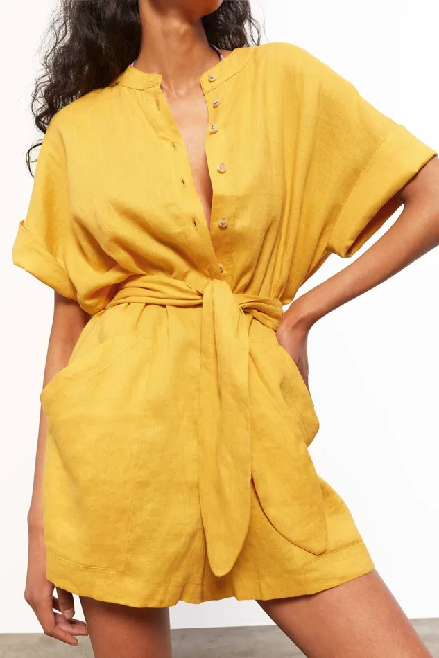 Women Mara Hoffman Jumpsuits and Rompers Lowri Romper Turmeric Women Mara Hoffman Jumpsuits and Rompers Lowri Romper Turmeric