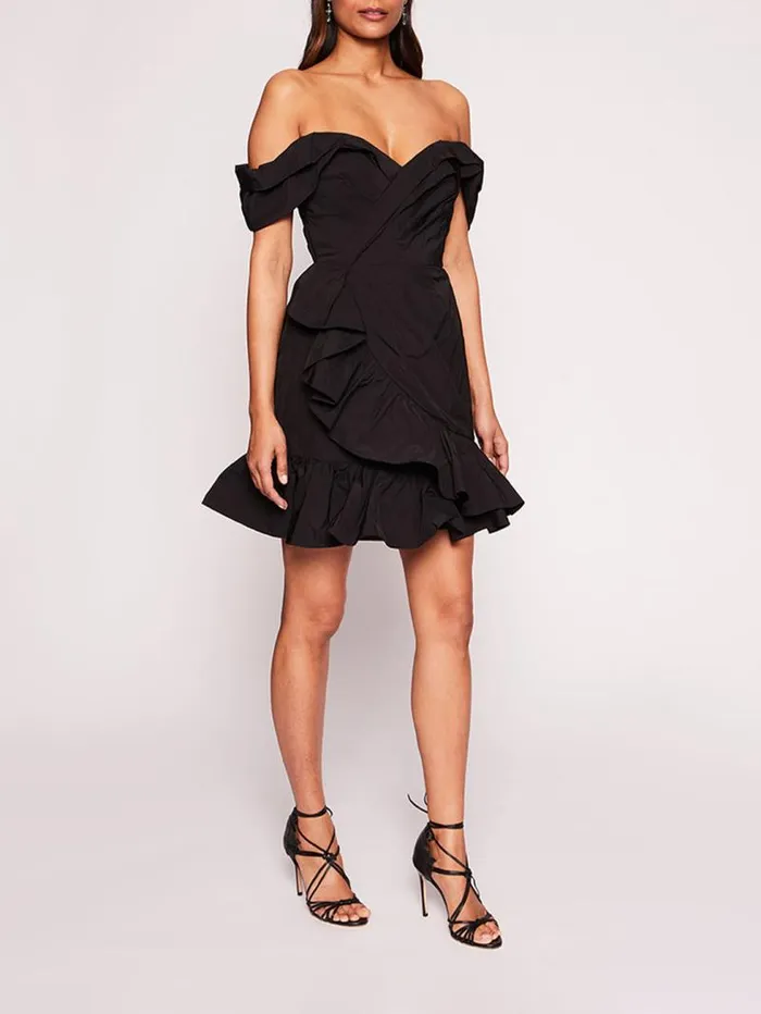 Women Marchesa Marchesa Notte Draped Taffeta Mini Dress Black