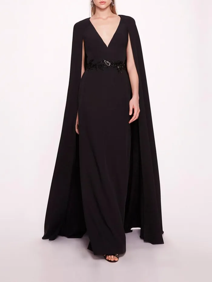 Women Marchesa Marchesa Notte Embroidered Belt Kaftan Black