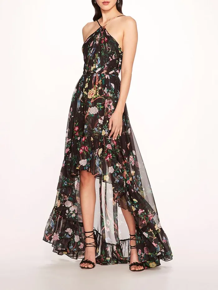 Women Marchesa Marchesa Notte Flowering Halter HighLow Gown Black Multi