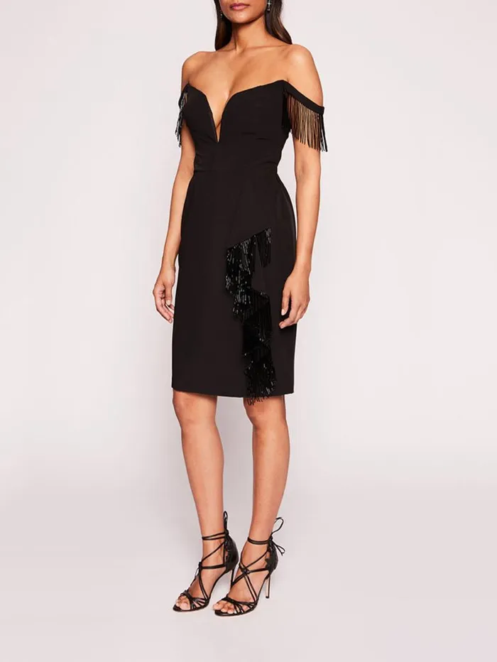 Women Marchesa Marchesa Notte Flutter Mini Dress Black