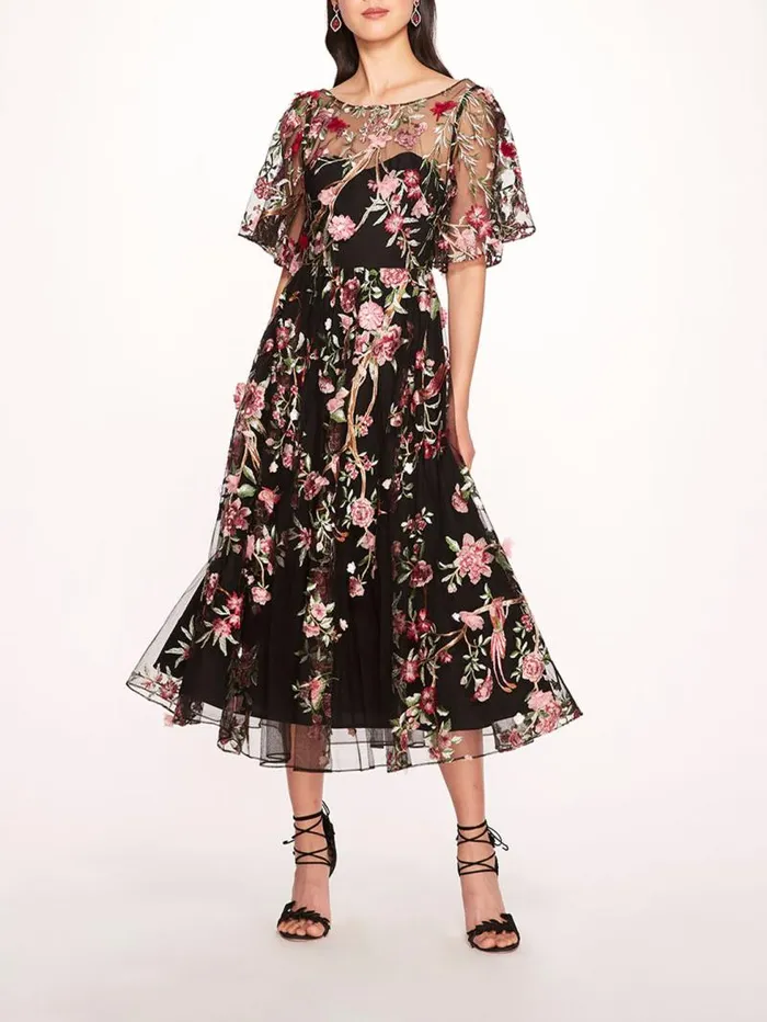 Women Marchesa Marchesa Notte Garden Of Eden Midi Dress Black Multi