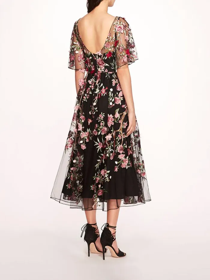Women Marchesa Marchesa Notte Garden Of Eden Midi Dress Black Multi