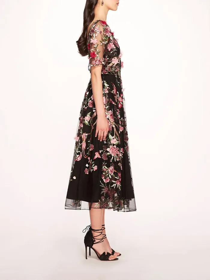 Women Marchesa Marchesa Notte Garden Of Eden Midi Dress Black Multi