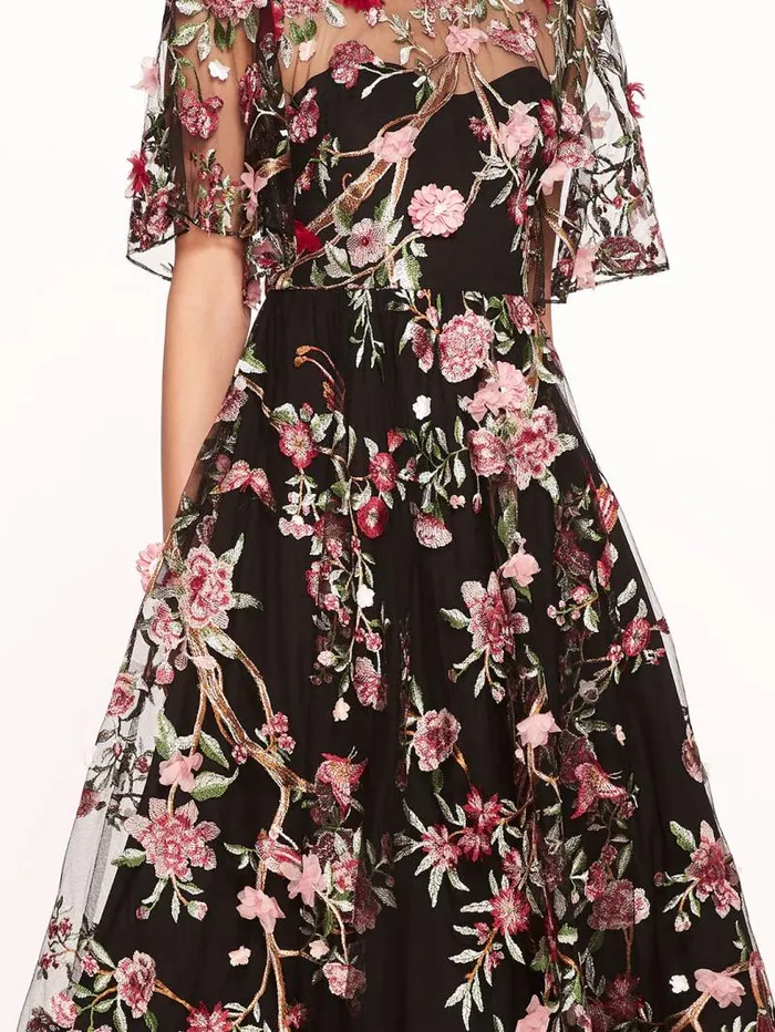 Women Marchesa Marchesa Notte Garden Of Eden Midi Dress Black Multi