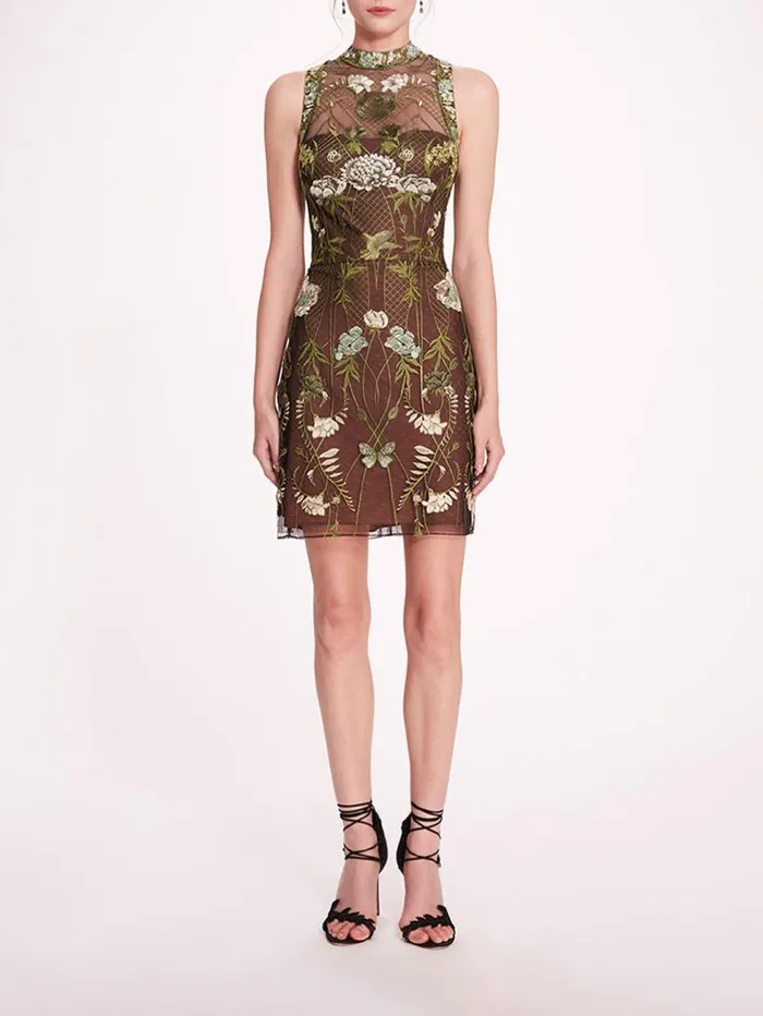 Women Marchesa Marchesa Notte High Neck Tulle Mini Dress Green