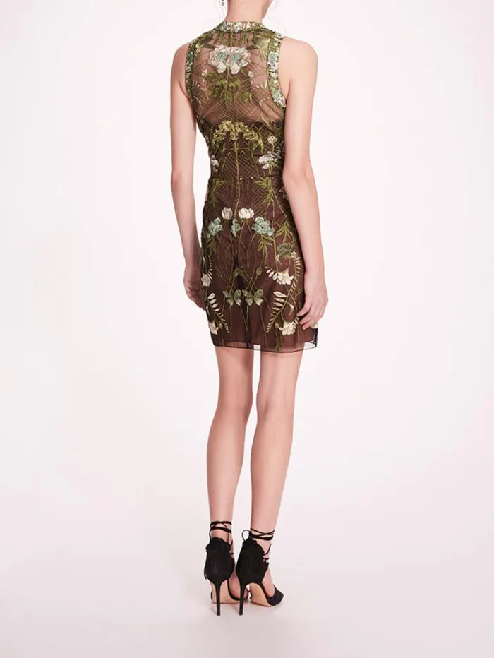 Women Marchesa Marchesa Notte High Neck Tulle Mini Dress Green