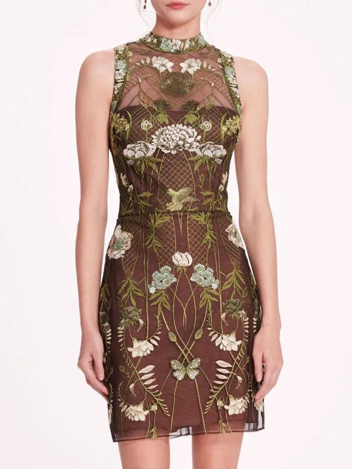 Women Marchesa Marchesa Notte High Neck Tulle Mini Dress Green