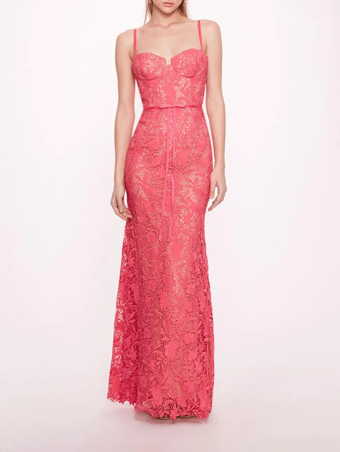 Women Marchesa Marchesa Notte Lace Mermaid Gown Bright Pink