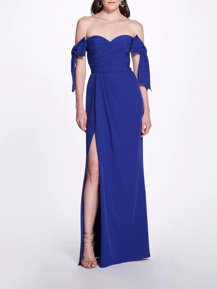 Women Marchesa Marchesa Notte Off Shoulder Bow Sleeve Gown Lapis