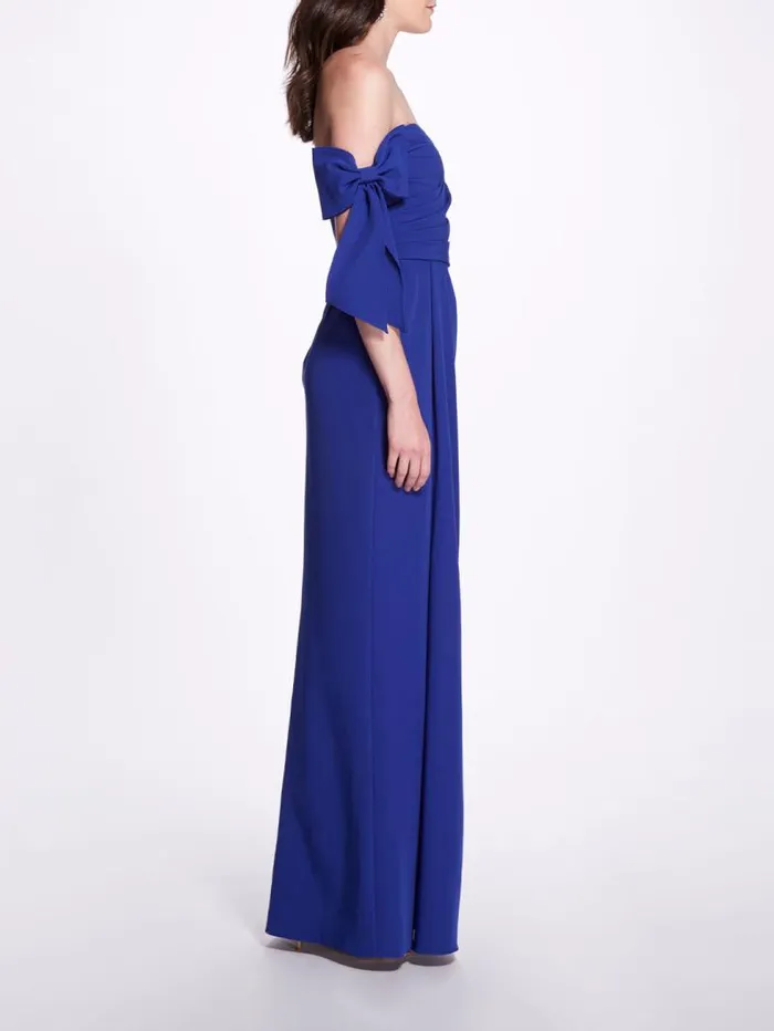 Women Marchesa Marchesa Notte Off Shoulder Bow Sleeve Gown Lapis