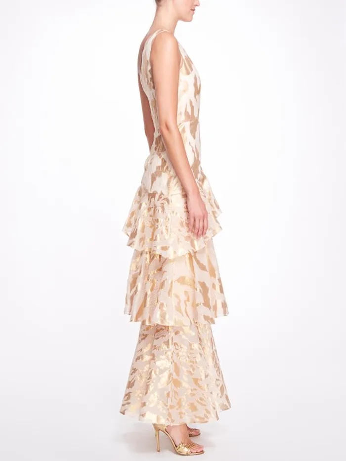 Women Marchesa Marchesa Notte One Shoulder Asymmetrical Tiered Gown Champagne