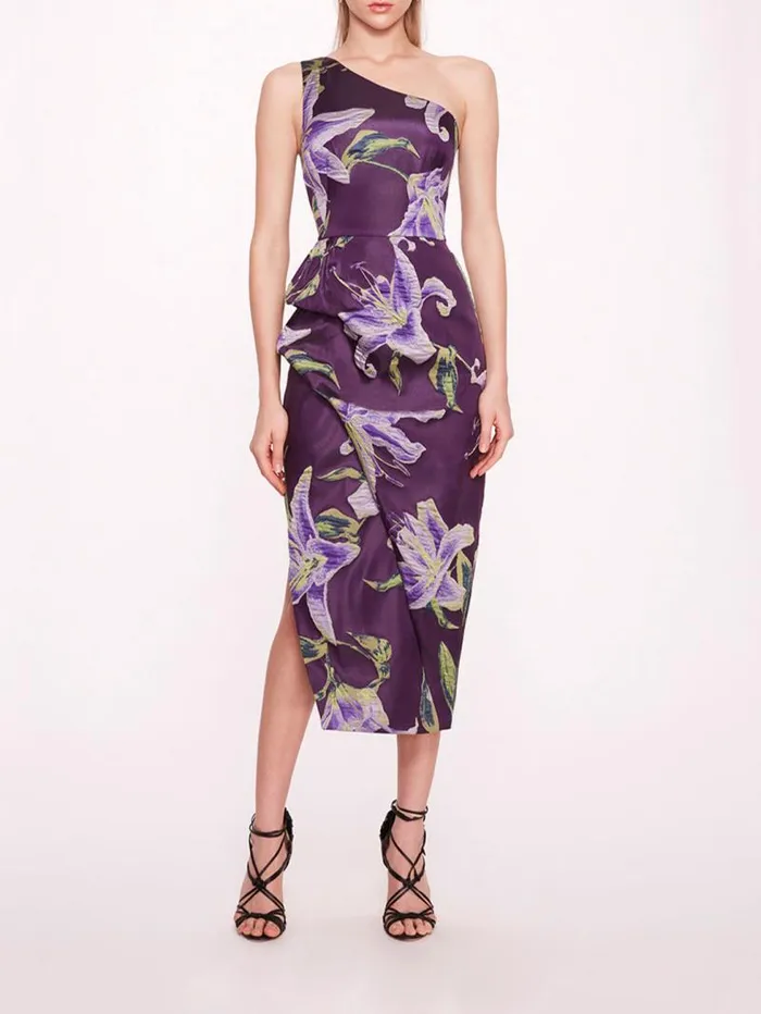 Women Marchesa Marchesa Notte One Shoulder Drape Midi Dress Purple