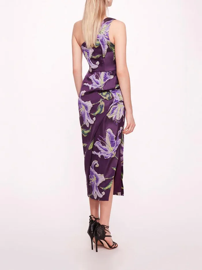 Women Marchesa Marchesa Notte One Shoulder Drape Midi Dress Purple