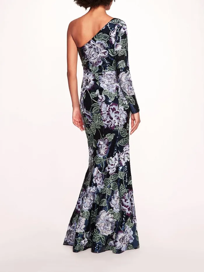 Women Marchesa Marchesa Notte One Shoulder Sequin Gown Navy