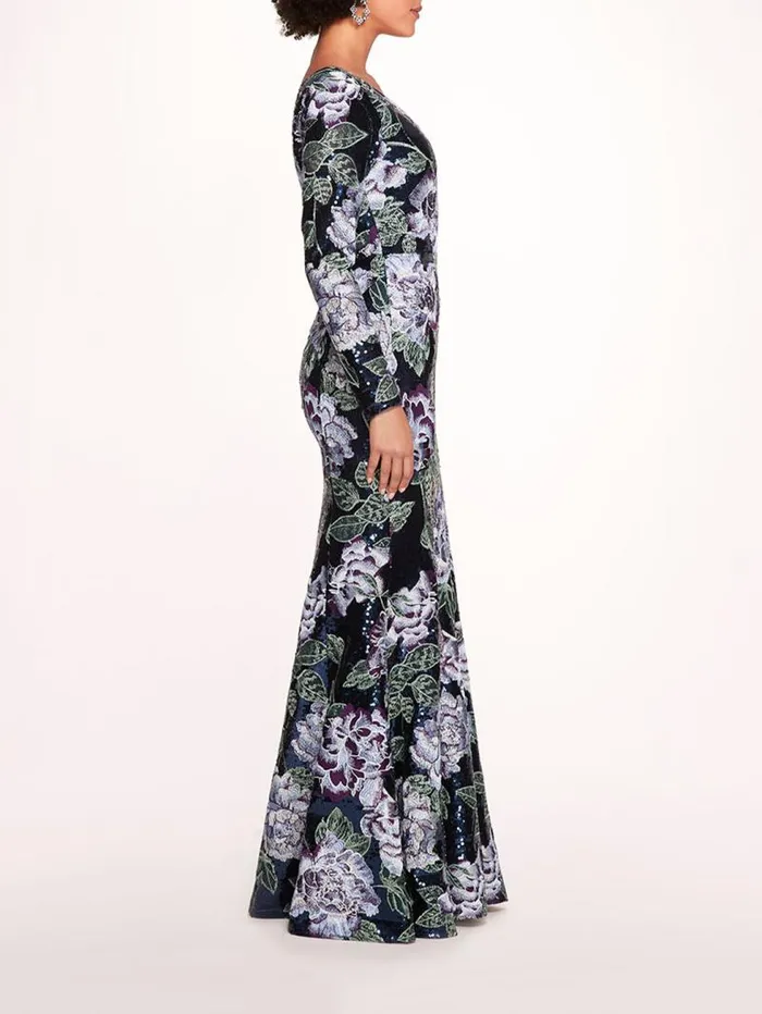 Women Marchesa Marchesa Notte One Shoulder Sequin Gown Navy