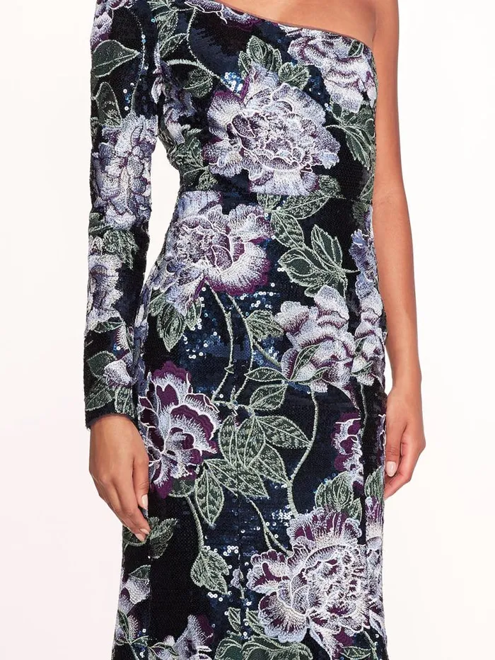 Women Marchesa Marchesa Notte One Shoulder Sequin Gown Navy