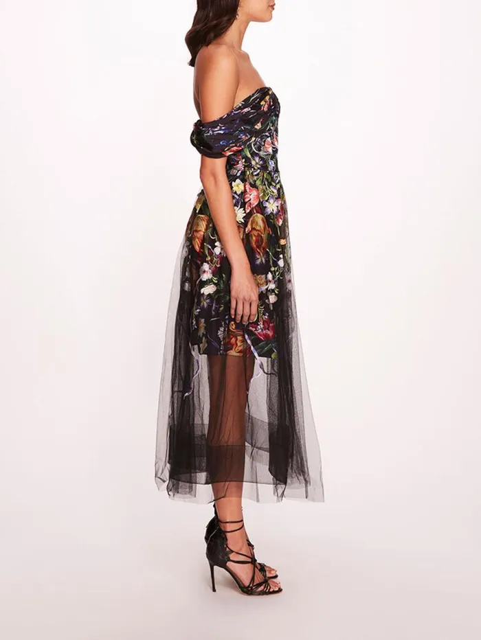 Women Marchesa Marchesa Notte Ribbons Midi Dress Black Multi