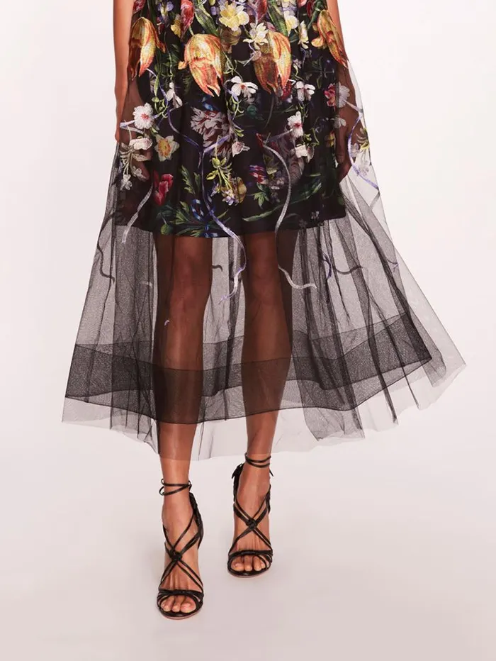 Women Marchesa Marchesa Notte Ribbons Midi Dress Black Multi