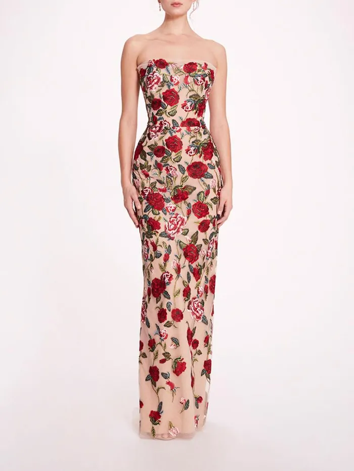 Women Marchesa Marchesa Notte Roses Tulle Gown Red Nude