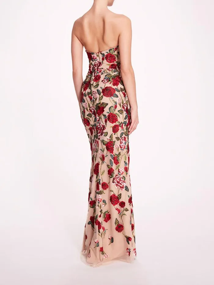 Women Marchesa Marchesa Notte Roses Tulle Gown Red Nude