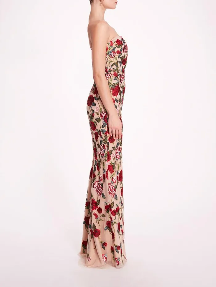 Women Marchesa Marchesa Notte Roses Tulle Gown Red Nude