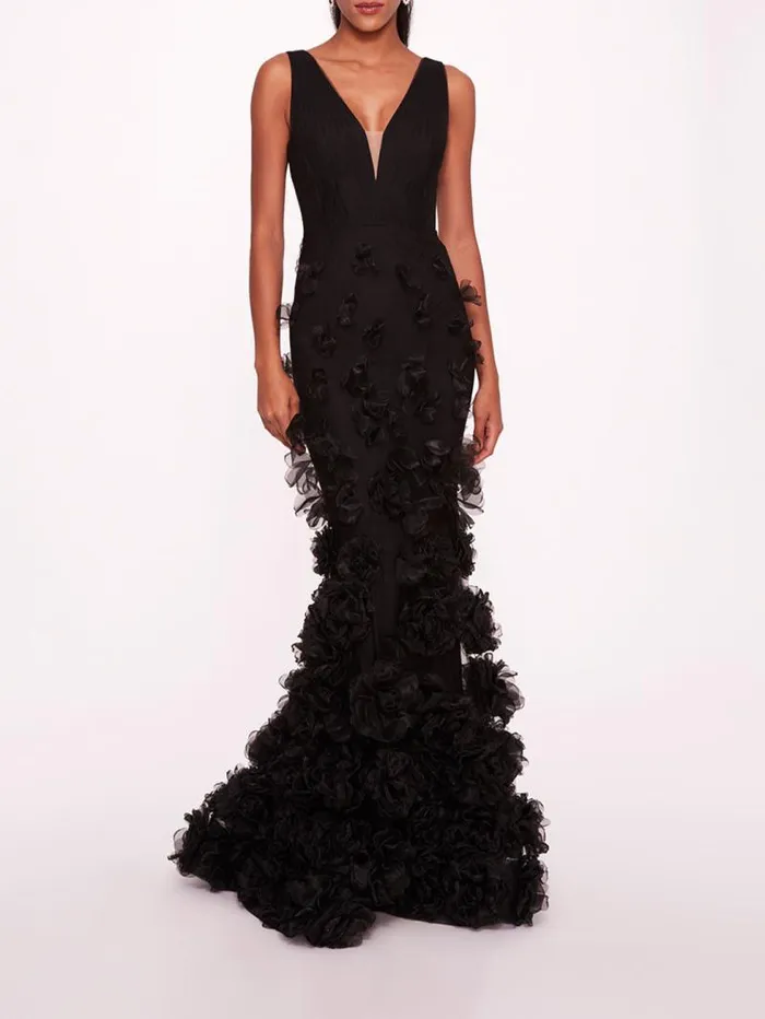 Women Marchesa Marchesa Notte Tulle Rosette Gown Black