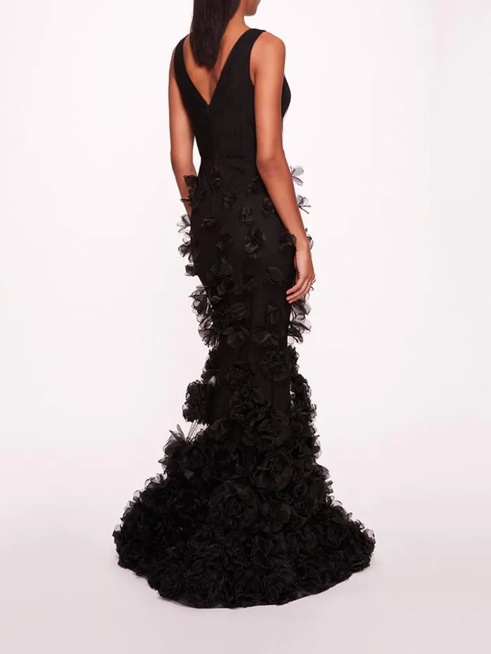 Women Marchesa Marchesa Notte Tulle Rosette Gown Black