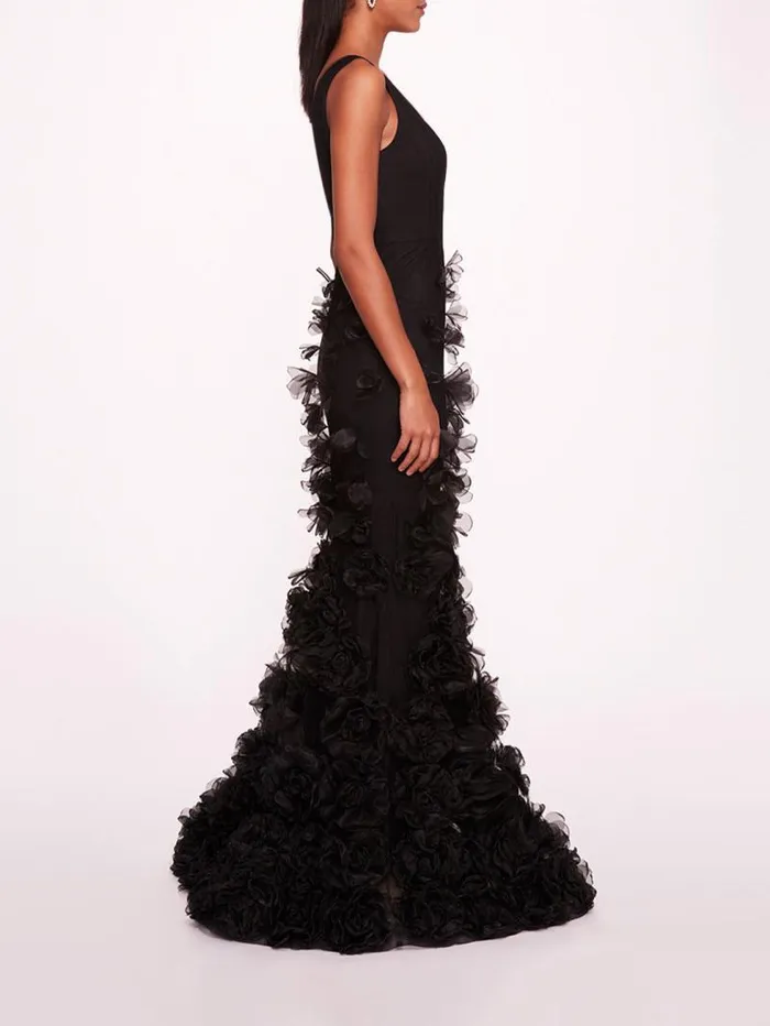 Women Marchesa Marchesa Notte Tulle Rosette Gown Black
