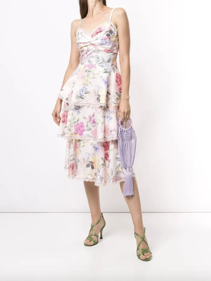 Women Marchesa Marchesa Notte Twisted Tiered Linen Day Dress Blush Multi