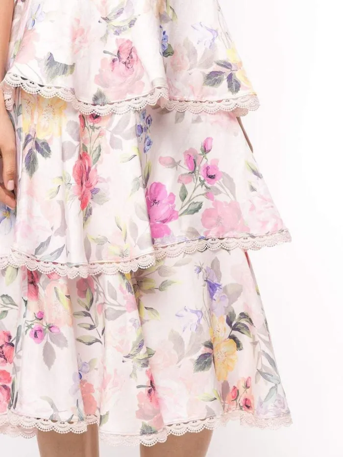 Women Marchesa Marchesa Notte Twisted Tiered Linen Day Dress Blush Multi