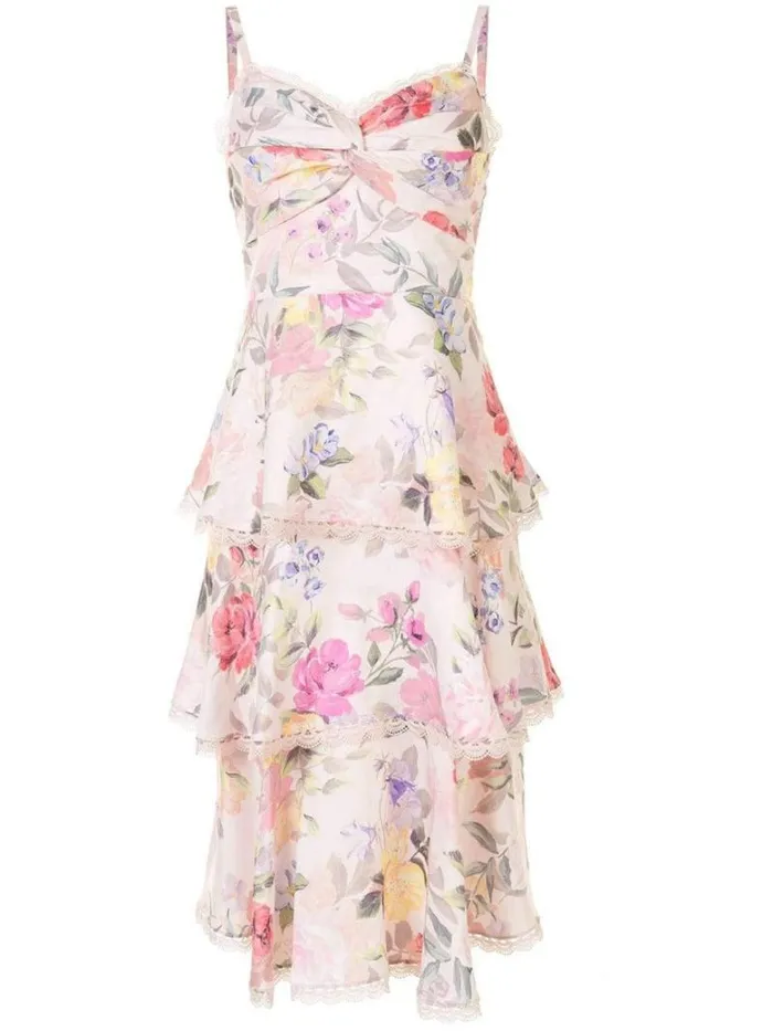 Women Marchesa Marchesa Notte Twisted Tiered Linen Day Dress Blush Multi