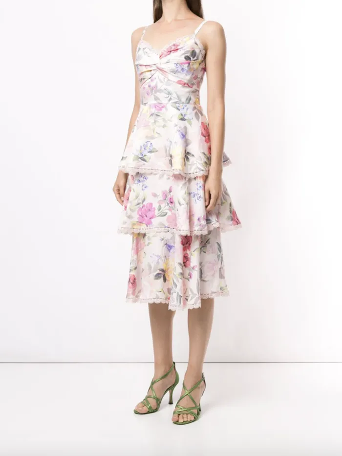 Women Marchesa Marchesa Notte Twisted Tiered Linen Day Dress Blush Multi