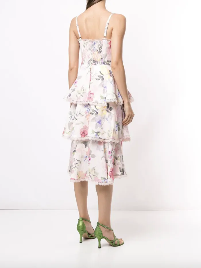 Women Marchesa Marchesa Notte Twisted Tiered Linen Day Dress Blush Multi