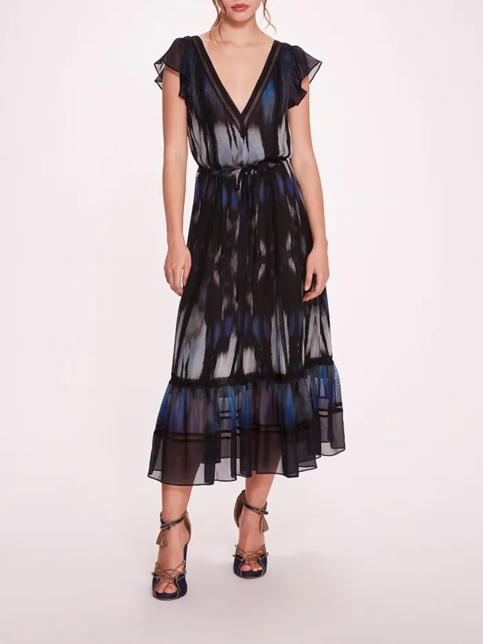 Women Marchesa Marchesa Rosa Abstract Viscose Midi Dress Blue Multi