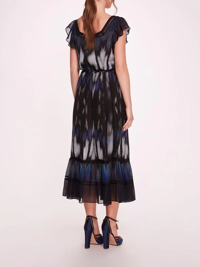 Women Marchesa Marchesa Rosa Abstract Viscose Midi Dress Blue Multi