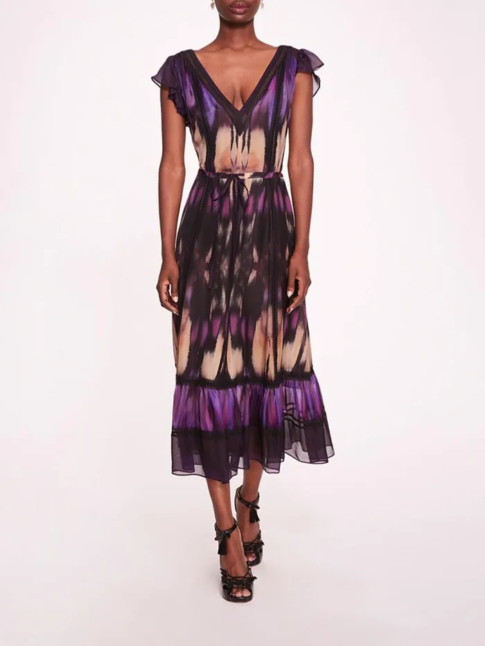 Women Marchesa Marchesa Rosa Abstract Viscose Midi Dress Purple Multi