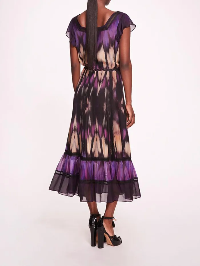 Women Marchesa Marchesa Rosa Abstract Viscose Midi Dress Purple Multi