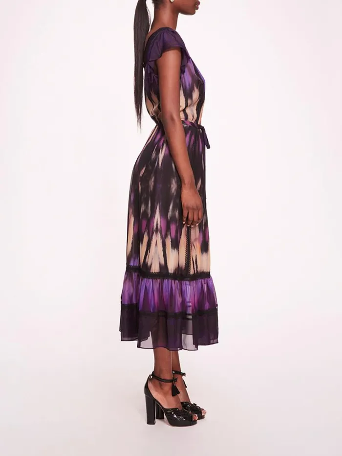 Women Marchesa Marchesa Rosa Abstract Viscose Midi Dress Purple Multi