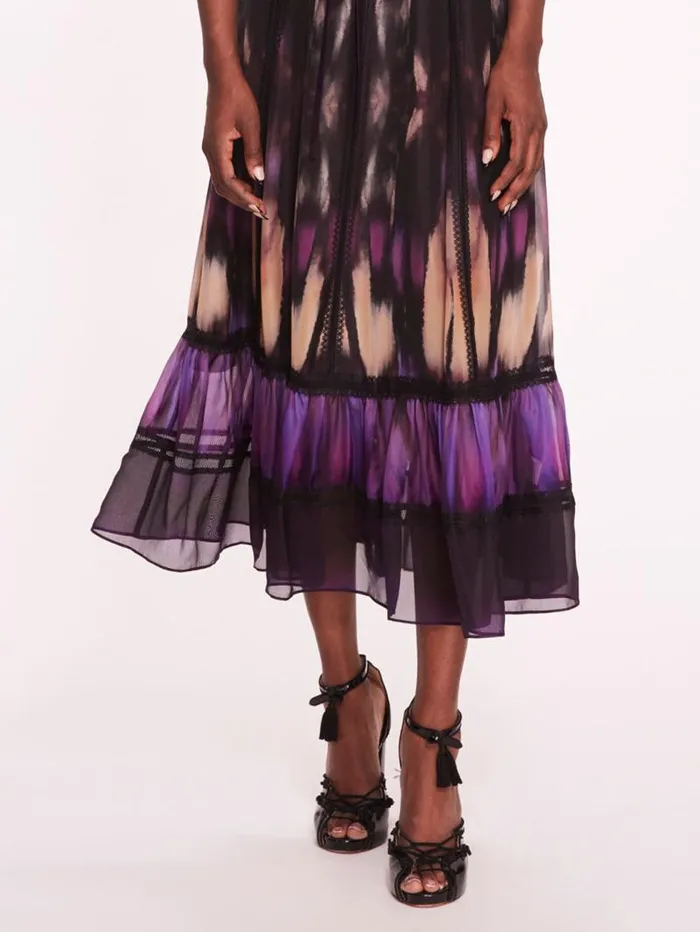 Women Marchesa Marchesa Rosa Abstract Viscose Midi Dress Purple Multi